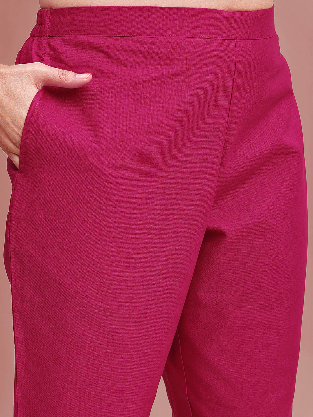 Fuschia Pure Cotton Box Pleats & Embroidered Bloon Sleeves With Trouser